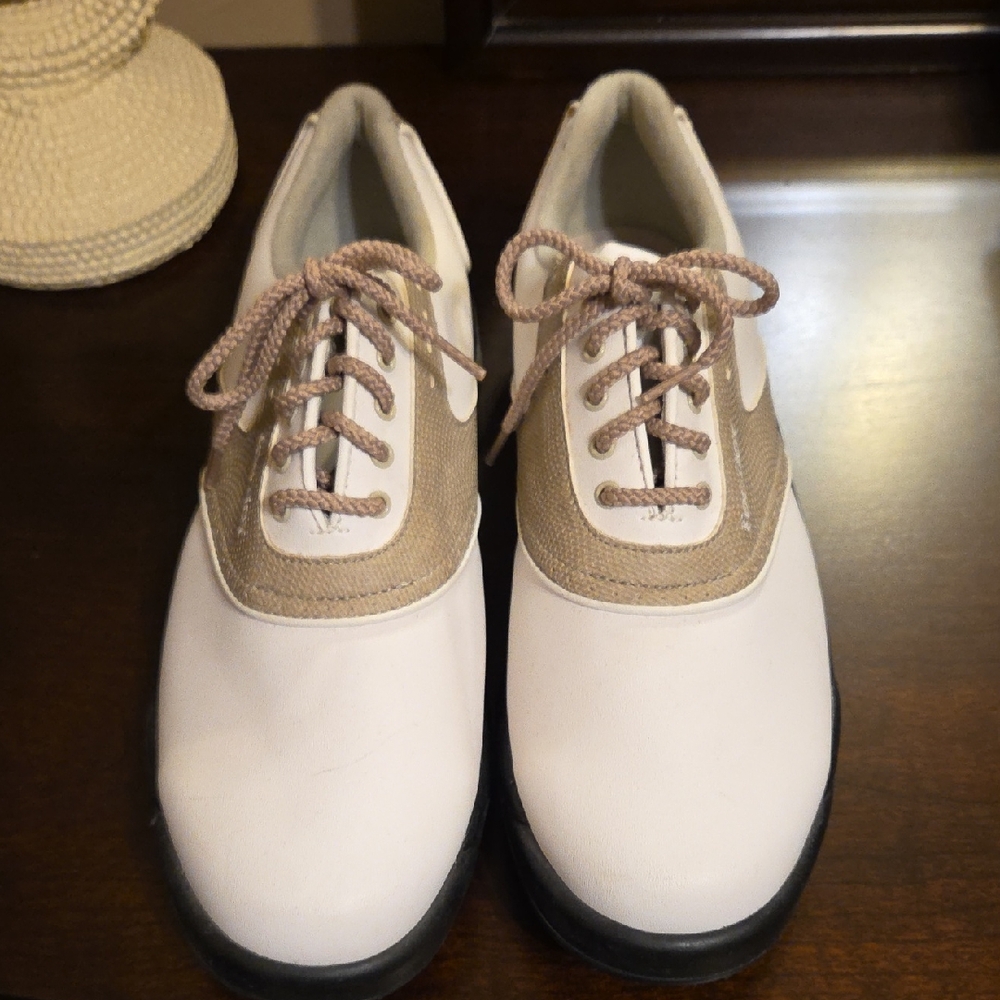 FootJoy Greenjoys Women's White and Tan Golf Shoes